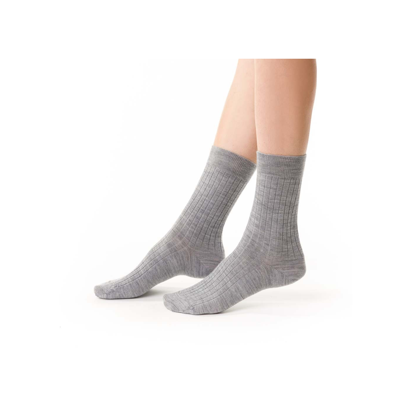 Skarpetki MERINO WOOL z wełny merynosów w prążki dla kobiet SZARE