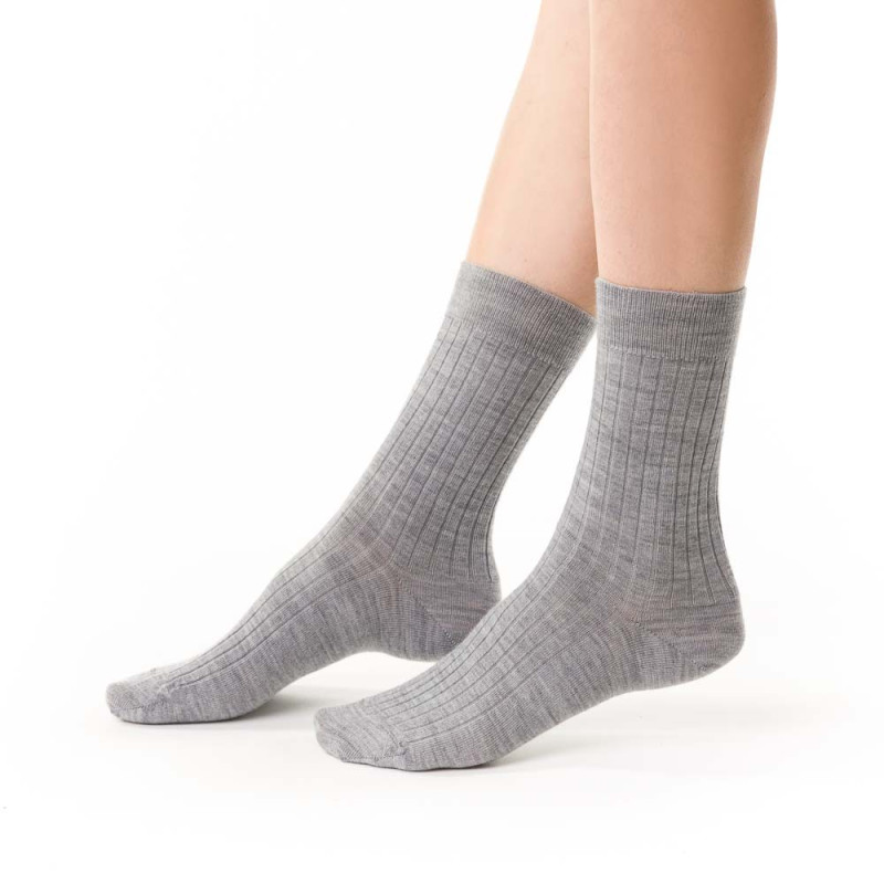 Skarpetki MERINO WOOL z wełny merynosów w prążki dla kobiet SZARE