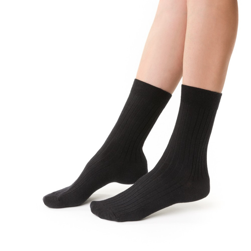 Ciepłe skarpetki MERINO WOOL z wełny merynosów bezuciskowe dla kobiet CZARNE
