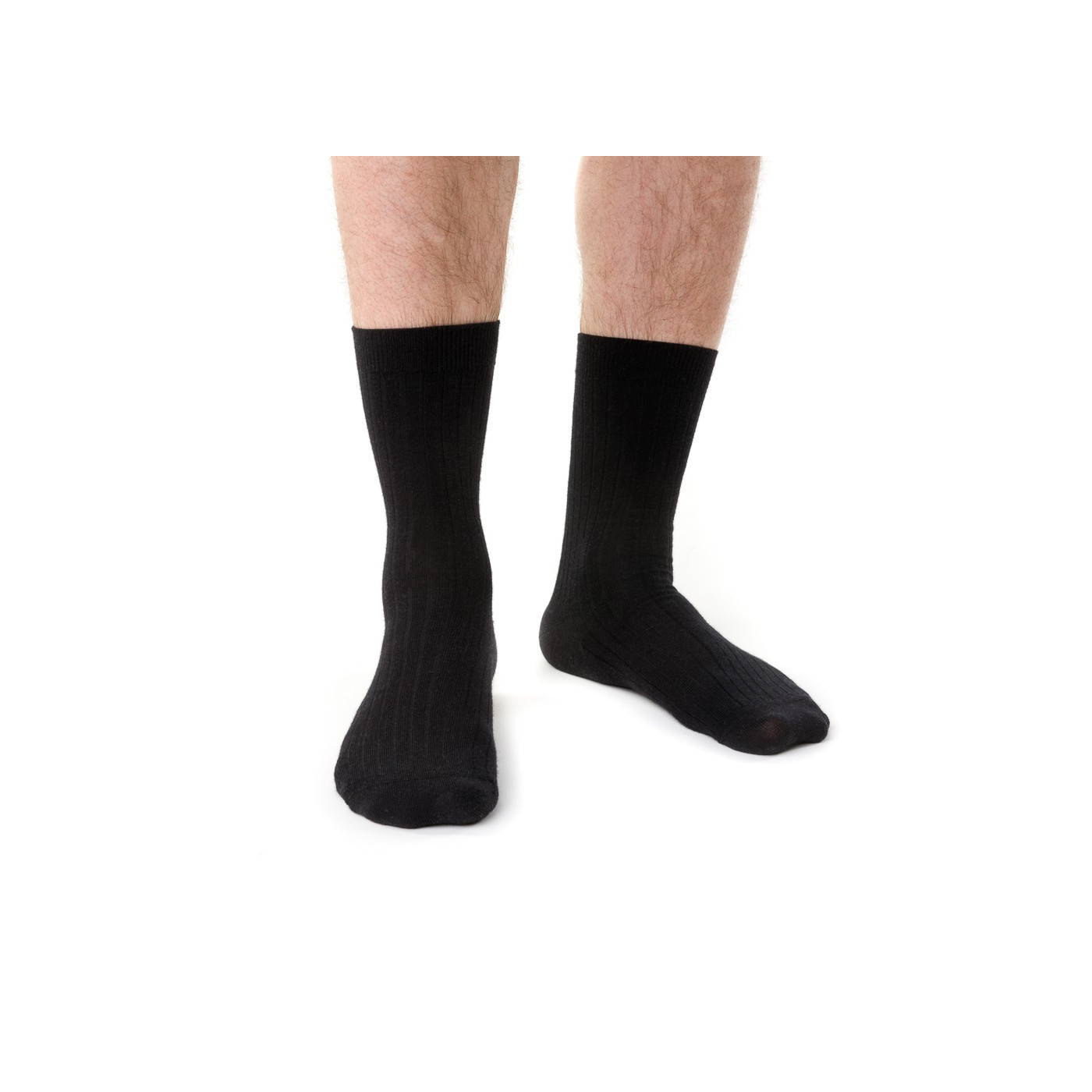 Skarpety MERINO WOOL z wełny merynosa prążkowane bezuciskowe dla mężczyzn CZARNE