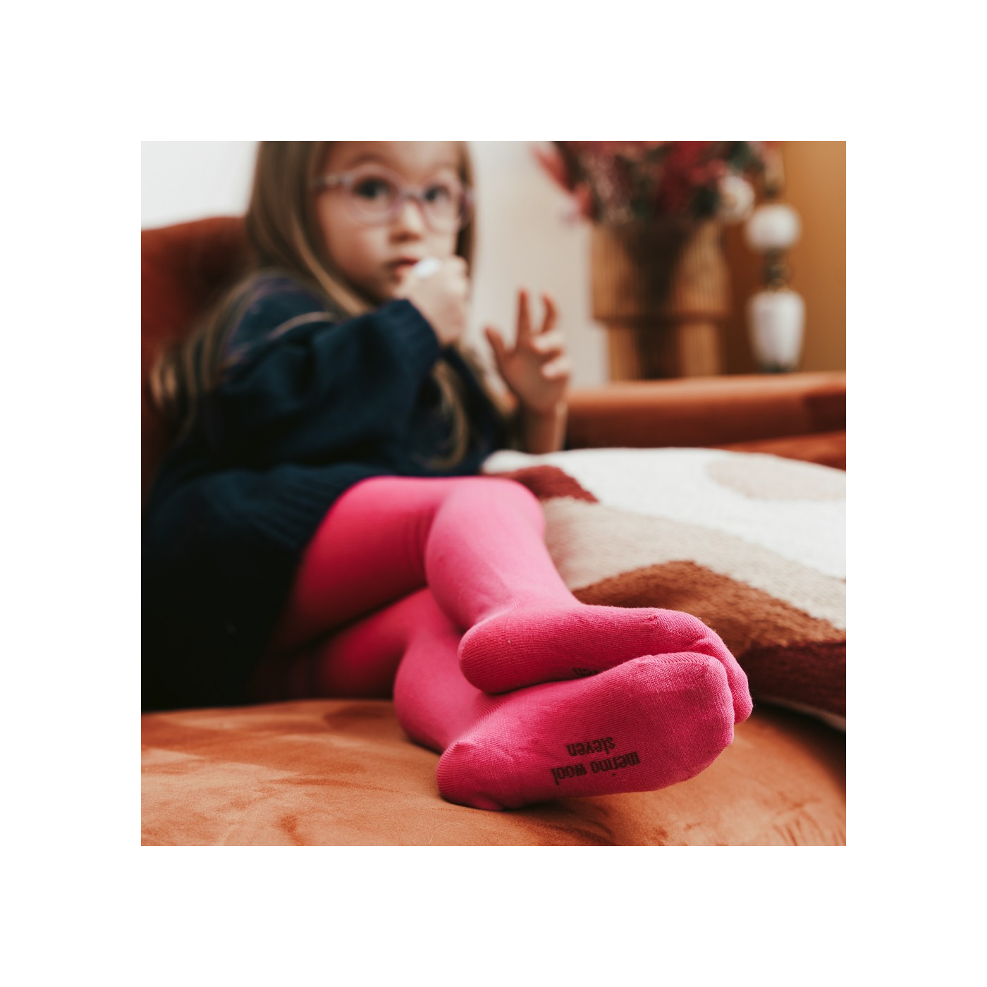 Rajstopki MERINO WOOL z wełny merynosów dla dzieci w kolorze RÓŻOWYM