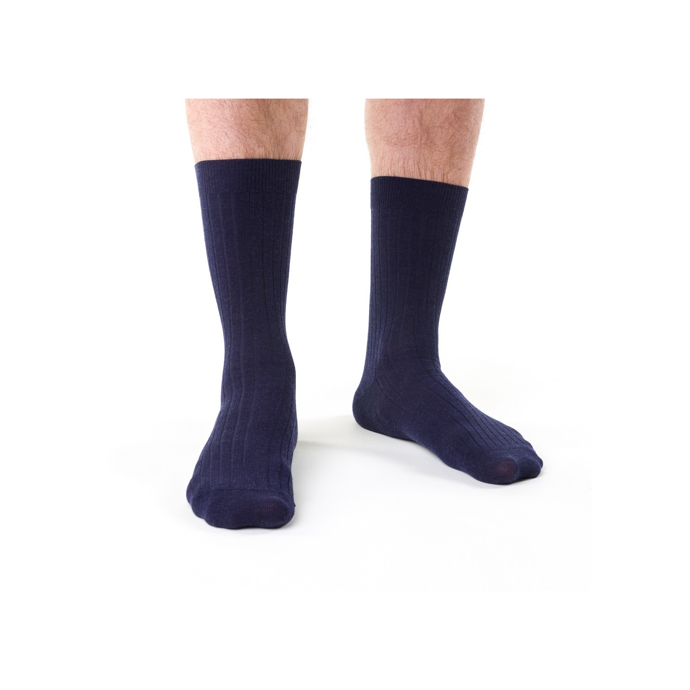 Skarpety MERINO WOOL z wełny merynosa prążkowane bezuciskowe dla mężczyzn GRANATOWE