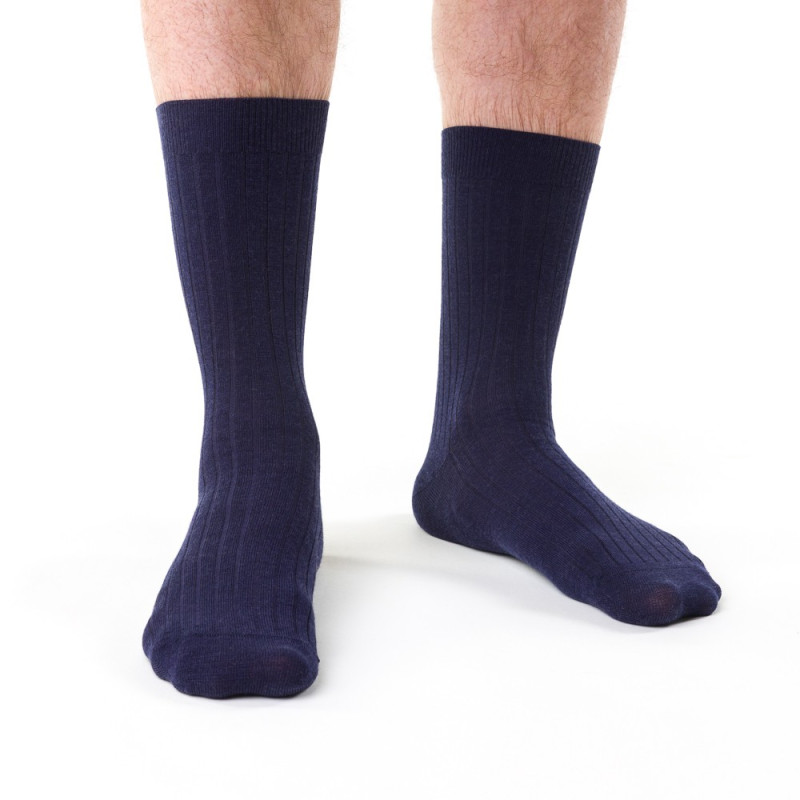 Skarpety MERINO WOOL z wełny merynosa prążkowane bezuciskowe dla mężczyzn GRANATOWE