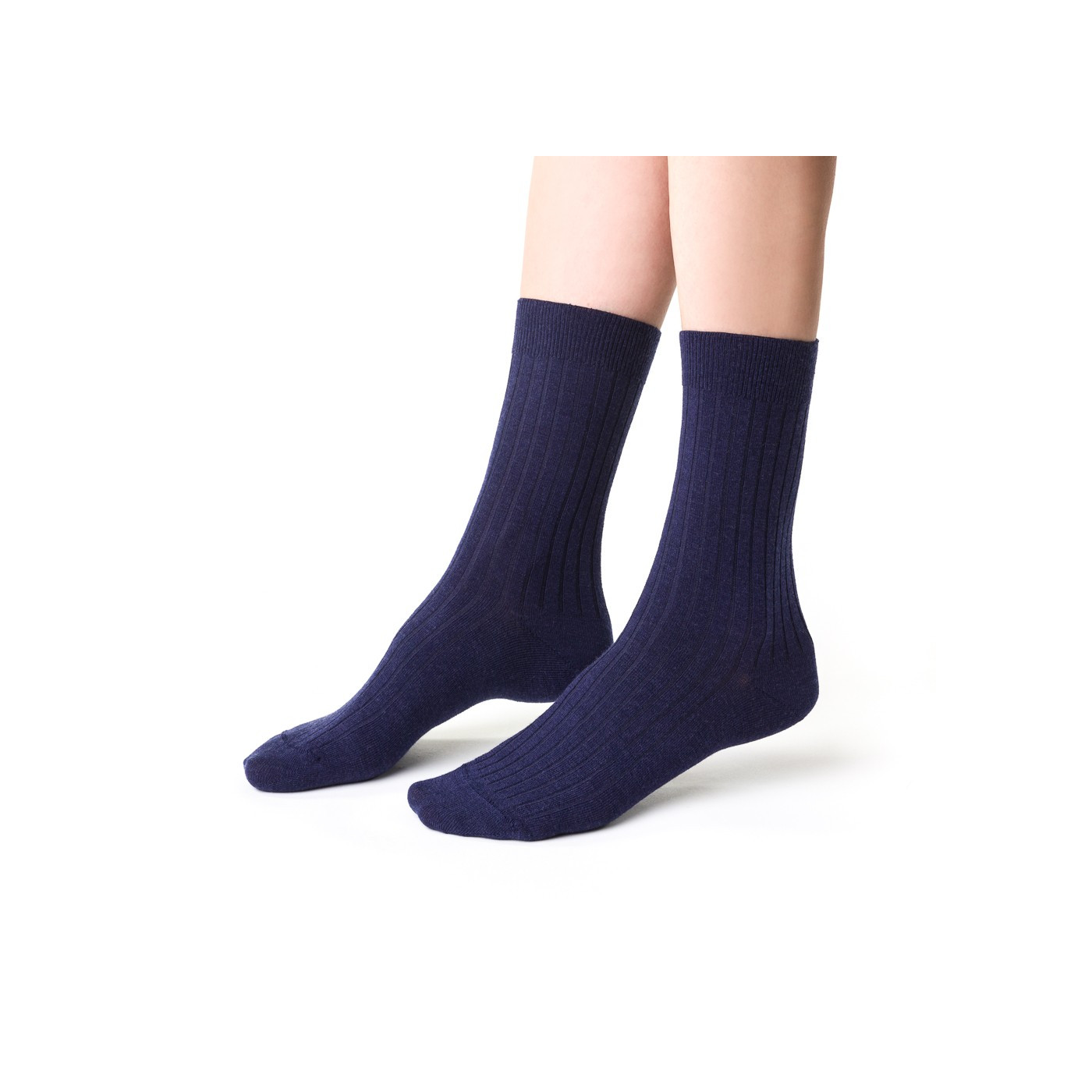 Skarpetki MERINO WOOL z wełny merynosów w prążki dla kobiet GRANATOWE