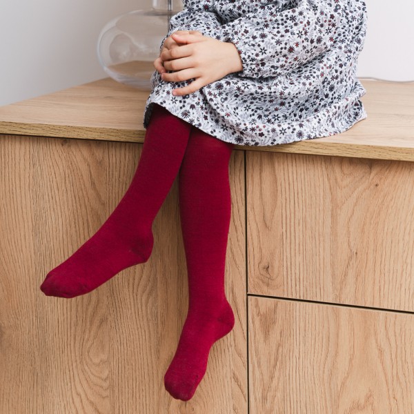 Rajstopki z wełny merynosów bordowe