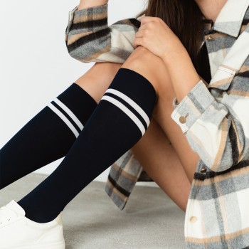 Podkolanówki bawełniane z paskami czarne