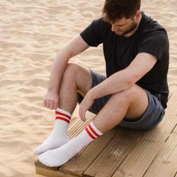Skarpety sportowe białe z dwoma paskami