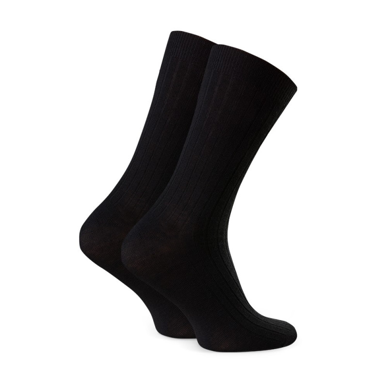 Skarpety MERINO WOOL z wełny merynosa prążkowane bezuciskowe dla mężczyzn CZARNE
