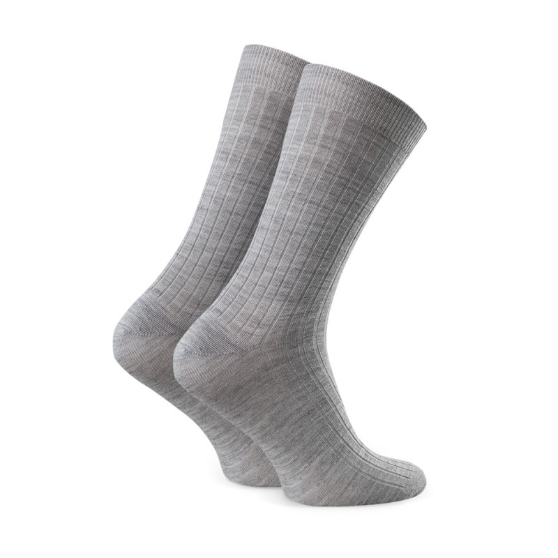 Skarpety MERINO WOOL z wełny merynosa prążkowane bezuciskowe dla mężczyzn SZARE