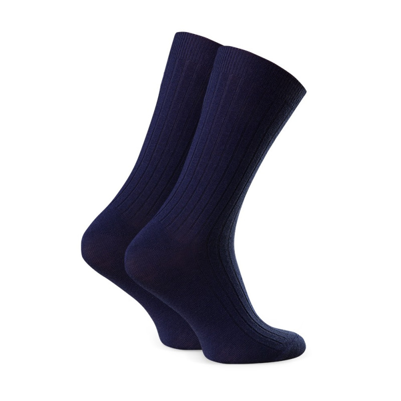 Skarpety MERINO WOOL z wełny merynosa prążkowane bezuciskowe dla mężczyzn GRANATOWE