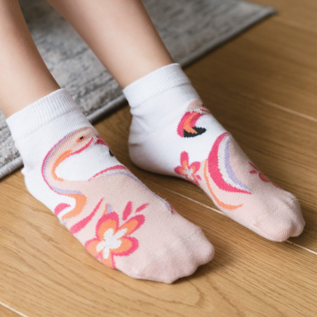 Stopki dla dziewczynki z flamingiem białe