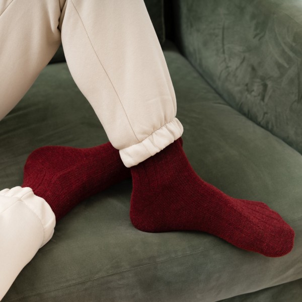Skarpety 50% wełna alpaka bordowe