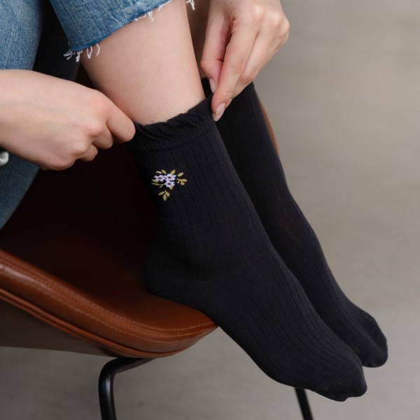 Skarpetki retro grafitowe z falbanką