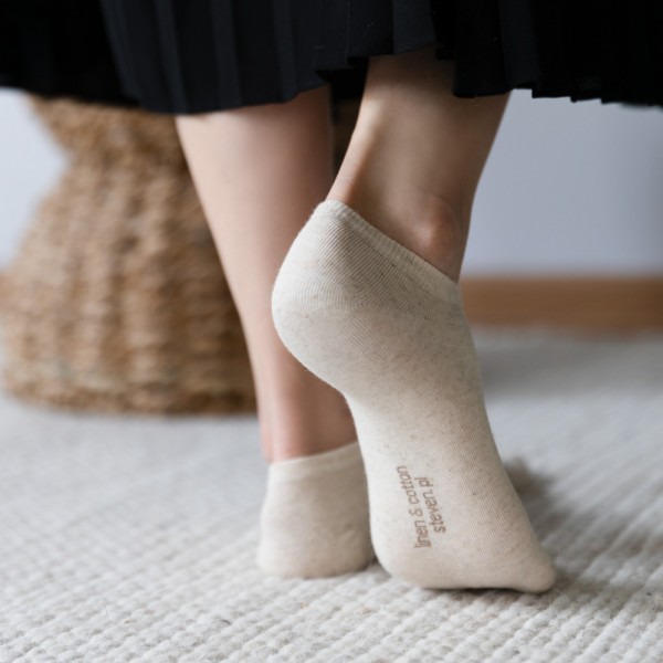 Stopki z lnu i bawełny ecru