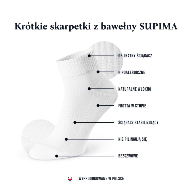 Krótkie skarpetki półfrotte młodzieżowe z bawełny SUPIMA białe