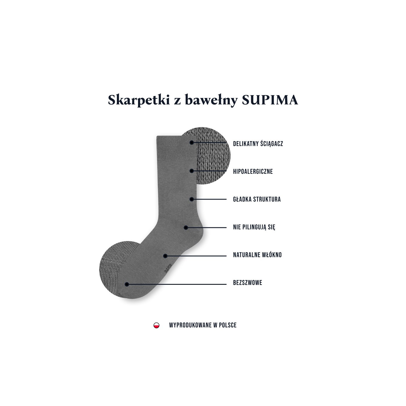 Skarpetki z bawełny SUPIMA dla mężczyzn szare