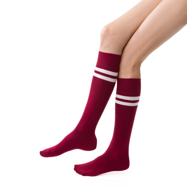 Podkolanówki bawełniane z paskami bordowe