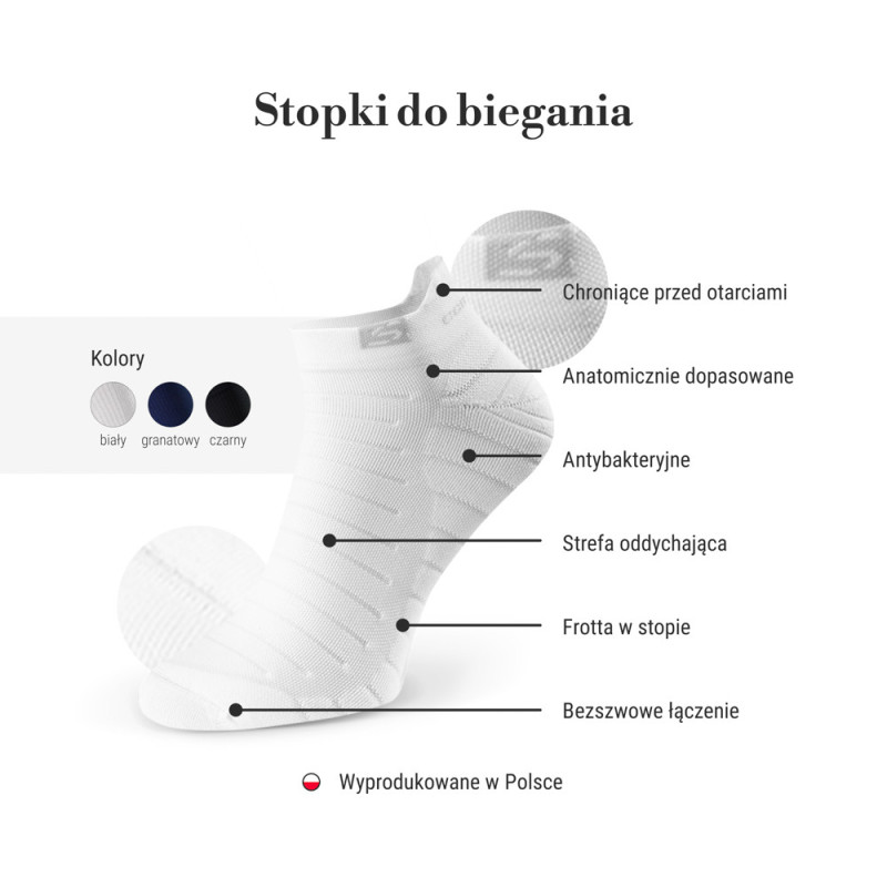 Czarne stopki do biegania sportowe - polski producent skarpet Steven.
