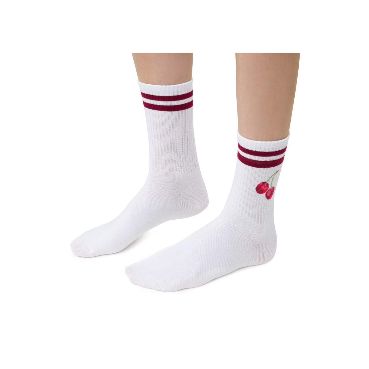 Modna skarpetki w paski ze sportowym ściągaczem z wisienką dla kobiet