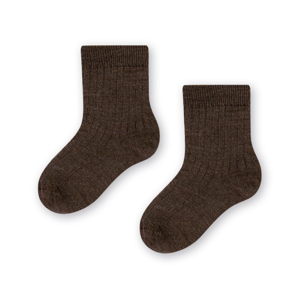 Skarpetki z wełny merynosów bezuciskowe w prążki brązowe