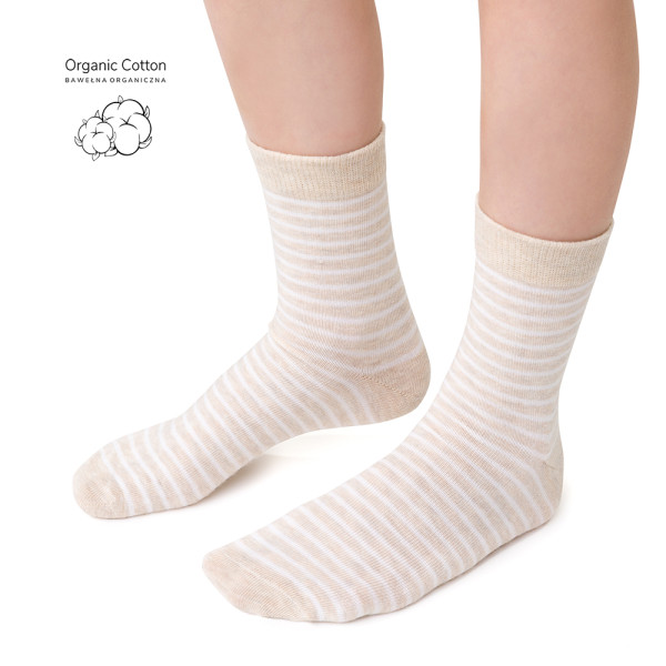 Skarpetki z bawełny organicznej w paski beżowe
