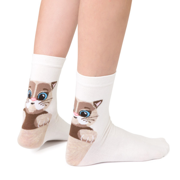 Skarpetki z kotem ecru
