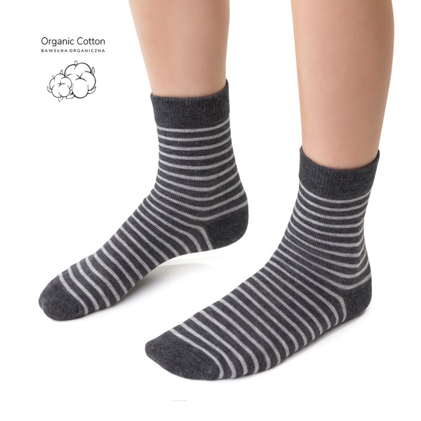 Skarpetki z bawełny organicznej w paski grafitowe