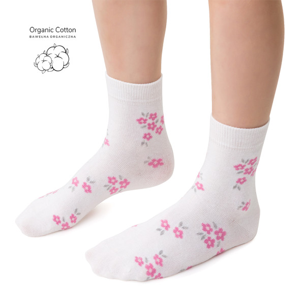 Skarpetki z bawełny organicznej w kwiatki białe