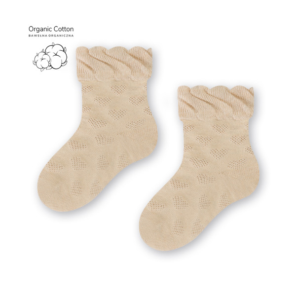 Skarpetki z bawełny organicznej z falbanką melanż jasnobeżowe