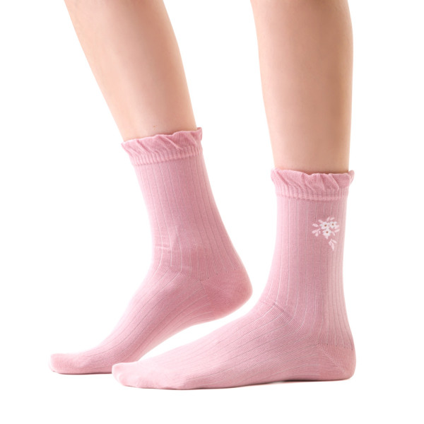 Skarpetki retro różowe z falbanką