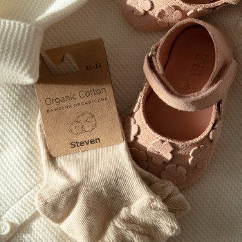 Skarpetki z bawełny organicznej z falbanką melanż beżowy