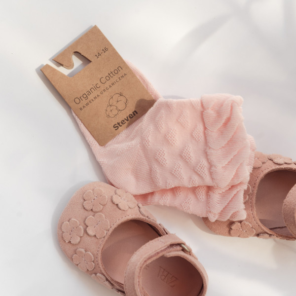 Skarpetki z bawełny organicznej z falbanką różowe