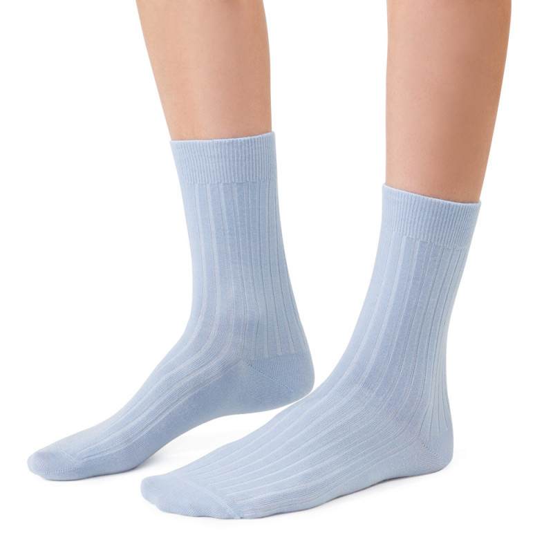 Skarpetki MERINO WOOL z wełny merynosów w prążki dla kobiet błękitne