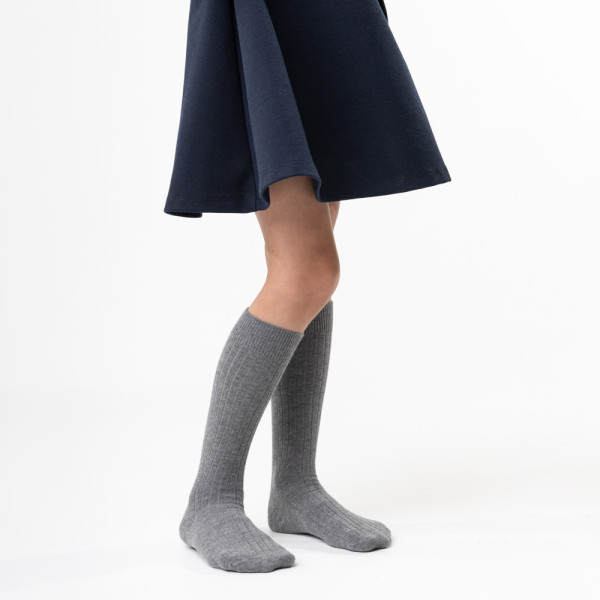 Podkolanówki w prążek bawełniane szare