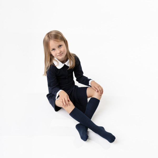 Podkolanówki w prążek bawełniane granatowe