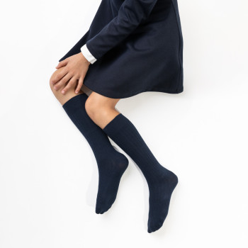 Podkolanówki w prążek bawełniane granatowe