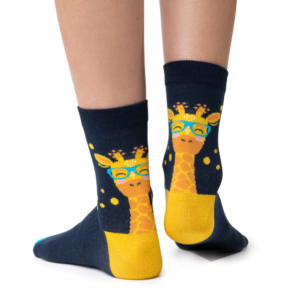Skarpetki z żyrafą granatowe
