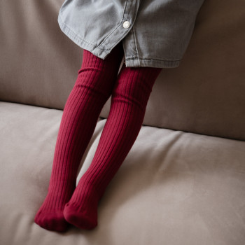 Bawełniane rajstopki w prążki bordowe