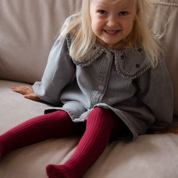 Bawełniane rajstopki w prążki bordowe