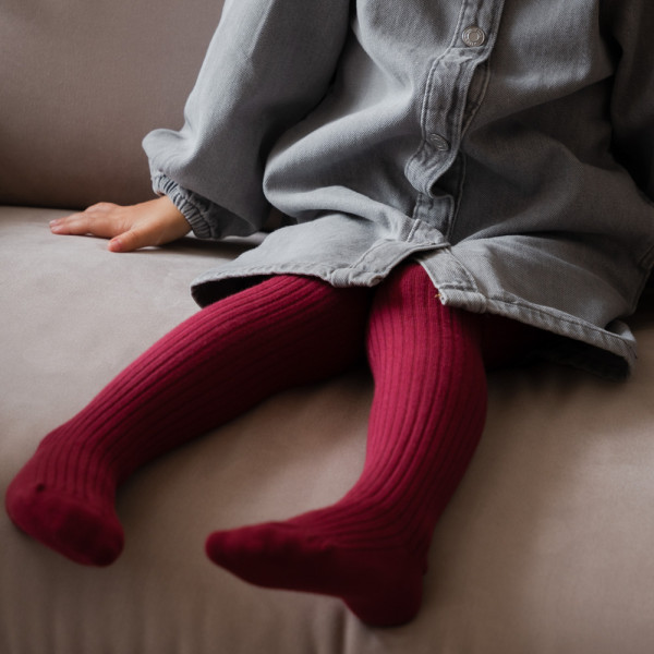 Bawełniane rajstopki w prążki bordowe