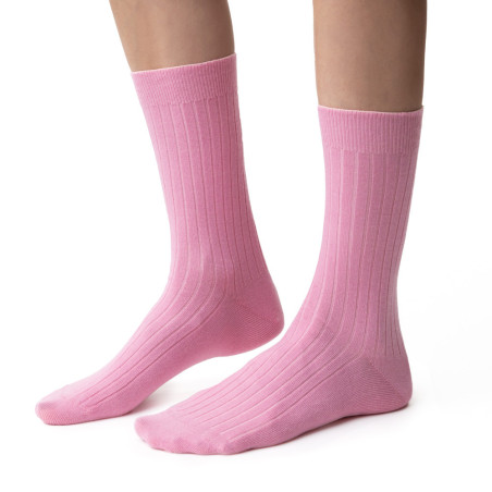 Skarpetki MERINO WOOL z wełny merynosów w prążki dla kobiet pudrowy róż