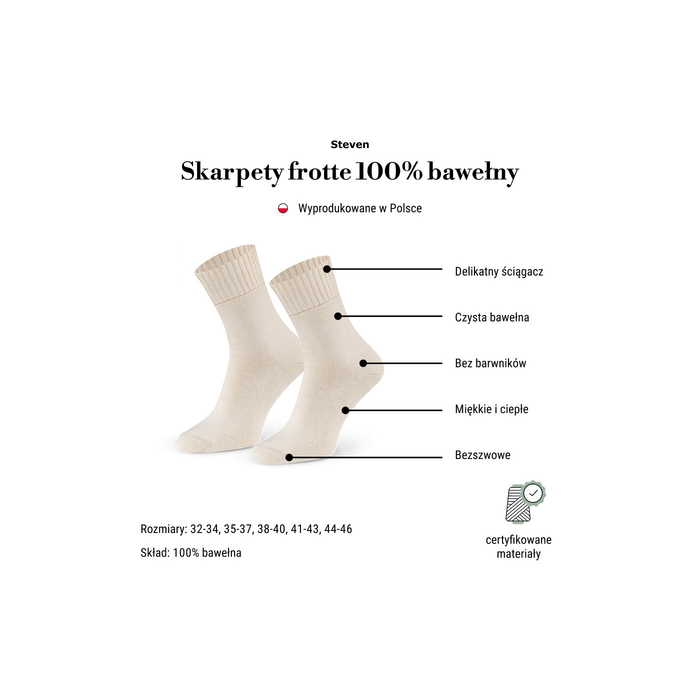 Skarpetki frotte z naturalnej bawełny bez barwników