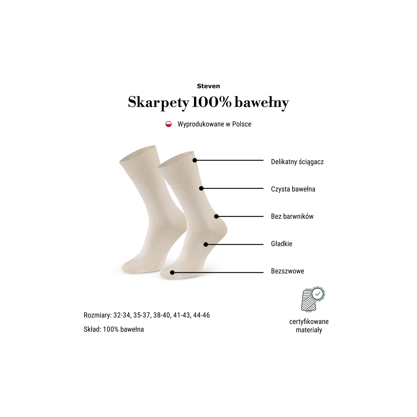 Skarpety z naturalnej bawełny bez barwników hipoalergiczne.