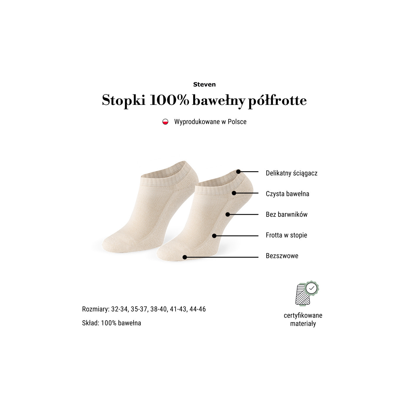 Stopki bawełniane półfrotte neturalne bez barwników