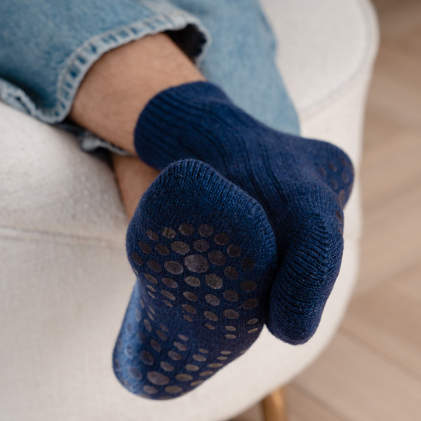 Skarpetki wełniane antypoślizgowe granatowe