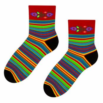 Skarpetki wzorowane - wzór łowicki czerwony