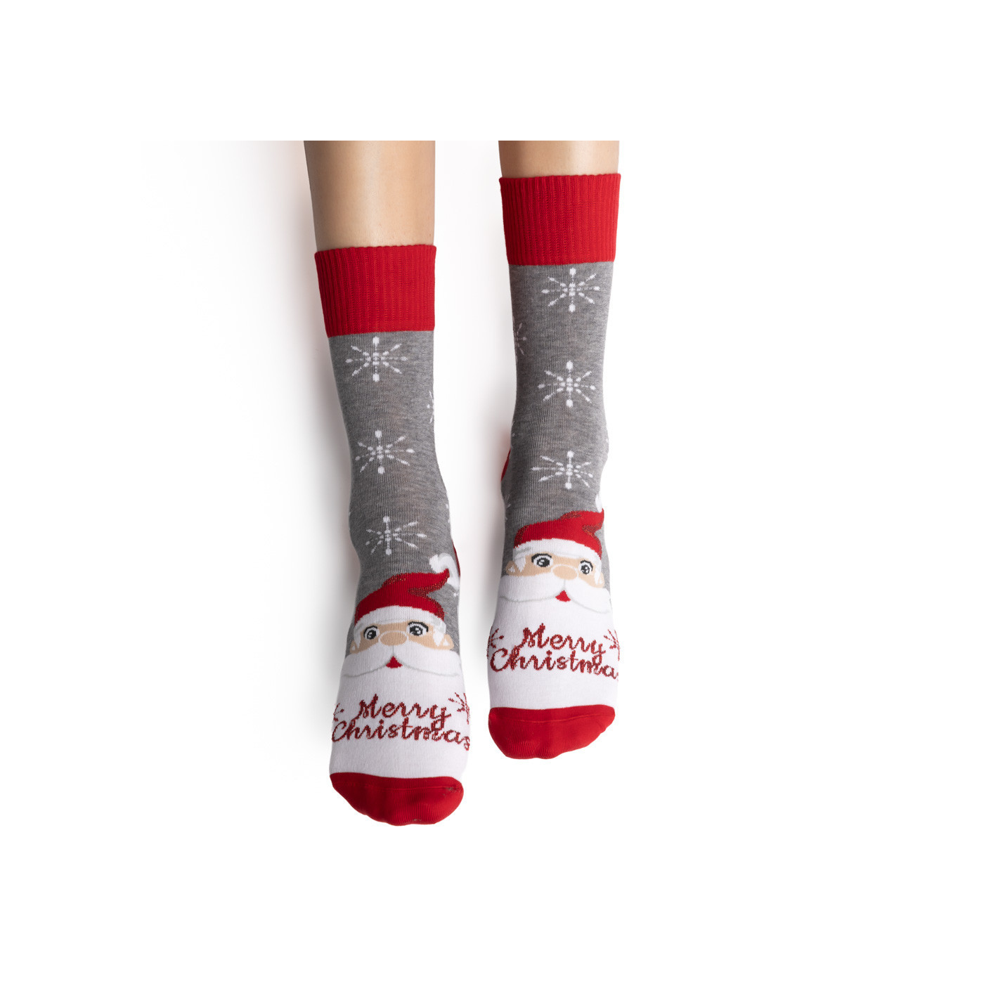 Świąteczna skarpetka z Mikołajem i napisem "Merry Christmas"