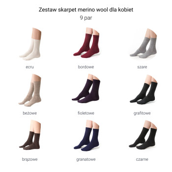 Zestaw skarpet z wełny merynosów 9-pak