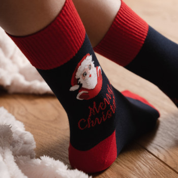 Skarpetki z Mikołajem granatowe