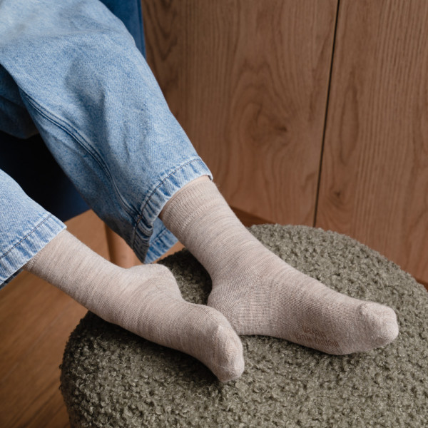 Skarpetki półfrotte z wełny merynosów beżowe